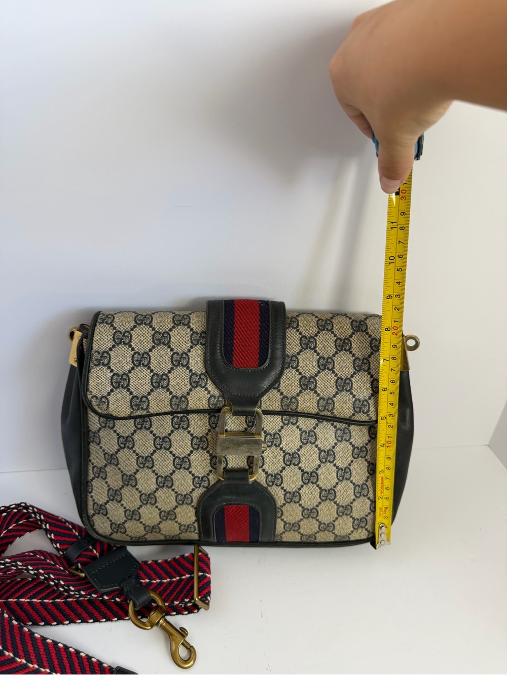Old Vintage Gucci Orphidia Navy Blue Leather Monogram GG Supreme Shoulder Bag - Picture 3 of 12
